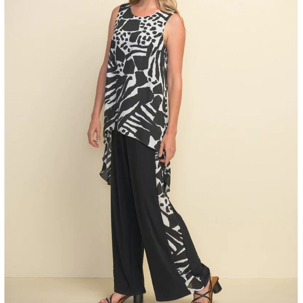 Joseph Ribkoff Jumpsuit Women's Size 8 Black‎ Vanilla Layered Flowy Animal Print - Picture 11 of 11